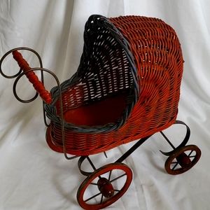 Vintage wicker,metal and wood baby carriage